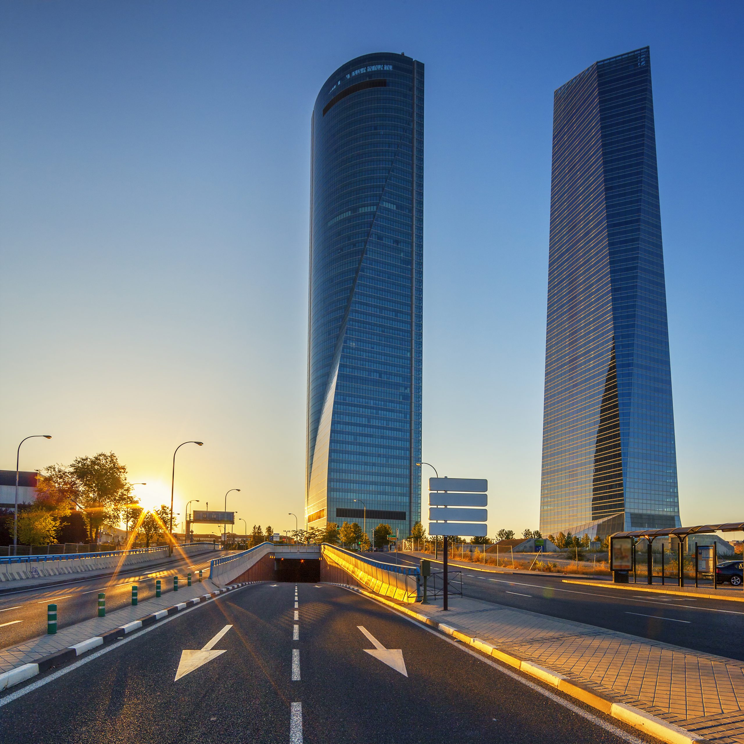 modern skyscrapers at sunrise(Cuatro Torres) Madrid, Spain